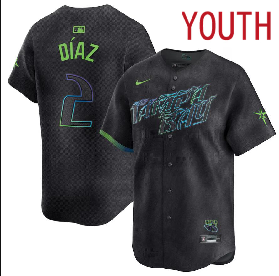 Youth Tampa Bay Rays #2 Yandy Diaz Nike MLB Limited City Connect Black 2024 Jersey->->Youth Jersey
